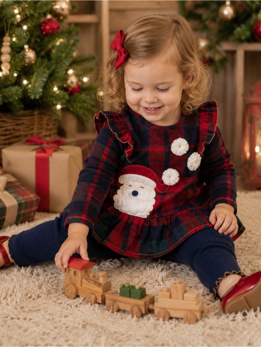 Mud Pie Christmas Santa Outfit 2T NWT Plaid Tunic Top & Legging Set